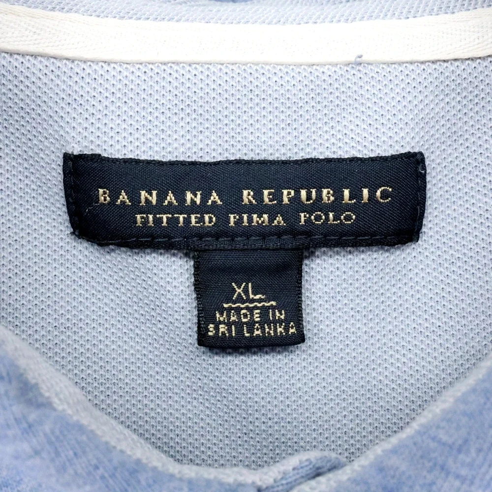 Banana Republic Polo Shirt Mens XL Blue Fitted Pima All Cotton Knit Preppy